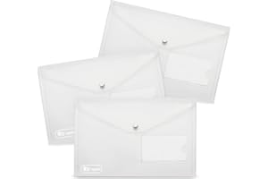 24 Pack A5 Plastic Envelopes - Agoer Clear Plastic Poly Envelope with Button Snap Closure, Clear Plastic Folders for Documents, Plastic File Bag Filing Envelopes for School Work Office Organization