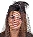 Black Pillbox Hat with Black Netted Veil and Feather