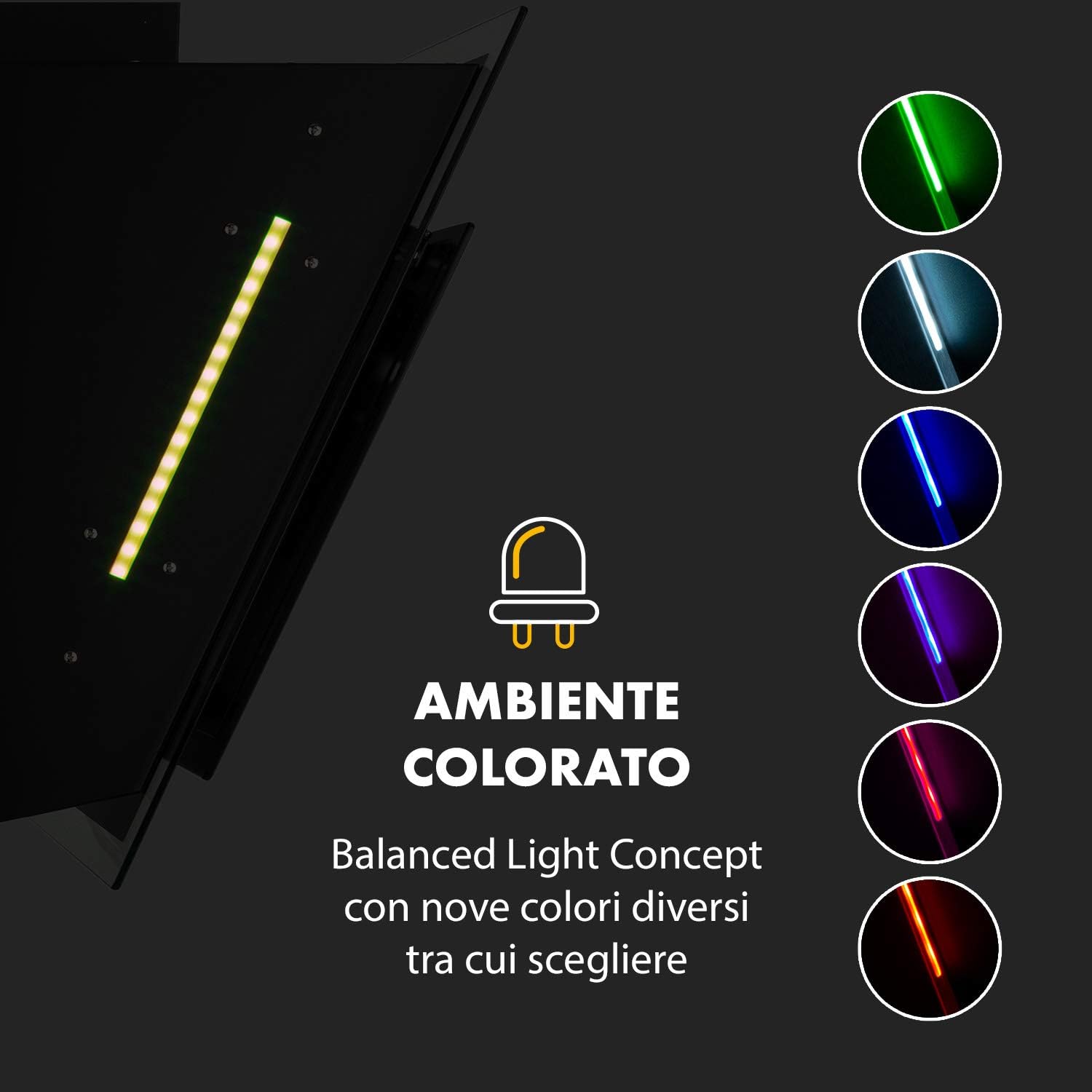 Portata Aria di Scarico: 550 m³ / h Klarstein Mirage 60 Cappa da Cucina 60  cm Balanced Light Concept Classe A++ Funzione Scarico/Ricircolo Cappa a  Parete Controllo Clear Touch Nero Cappe a