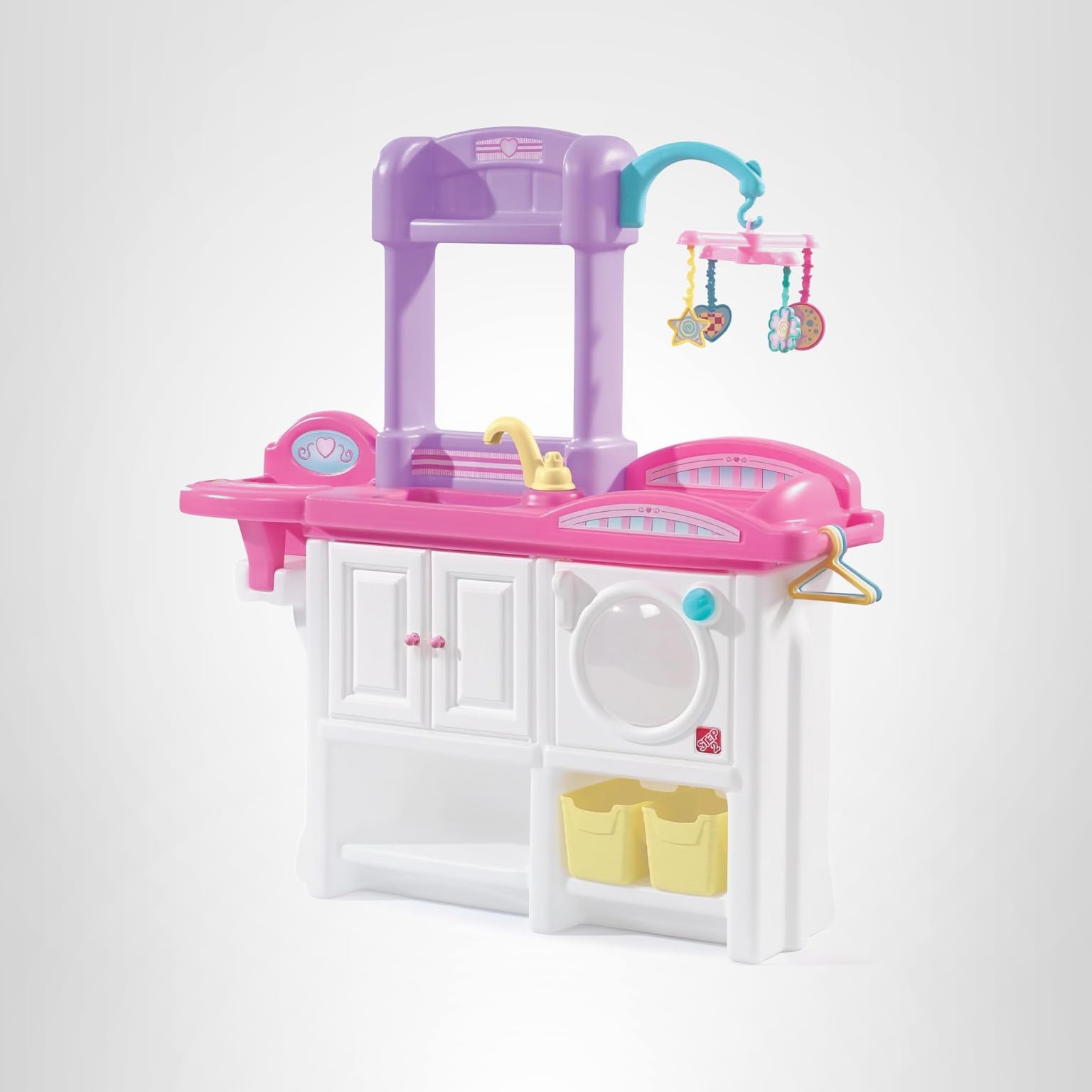Step2 Love & Care Deluxe Baby Doll Nursery Playset for Kids, Compact Changing Station & Crib, Made of Durable Plastic, Includes Toy Accessories, For Toddlers 2-6 Years Old, Pink