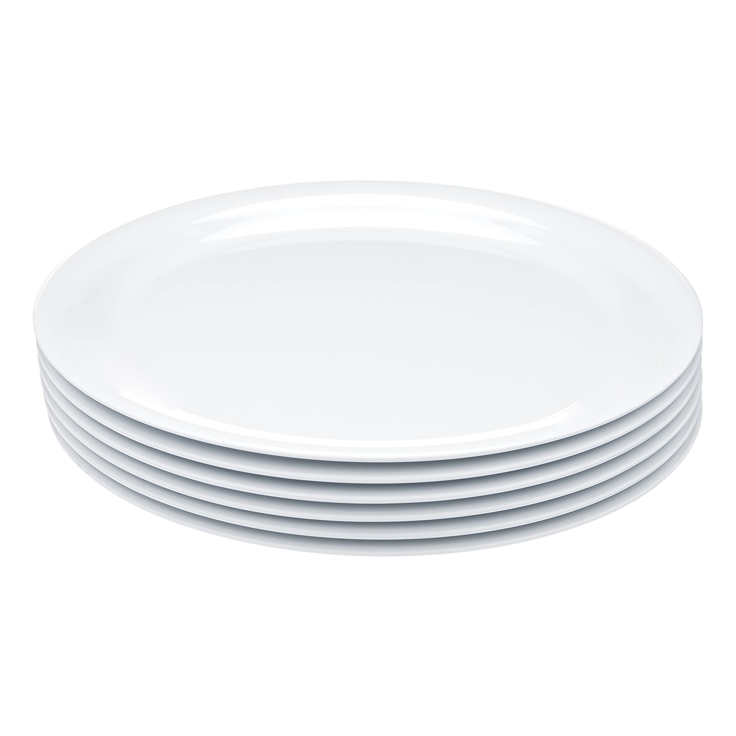 Amazon Basics Melamine (Plastic) Plate, 6 Piece Set, 9 in, White (Previously AmazonCommercial brand)