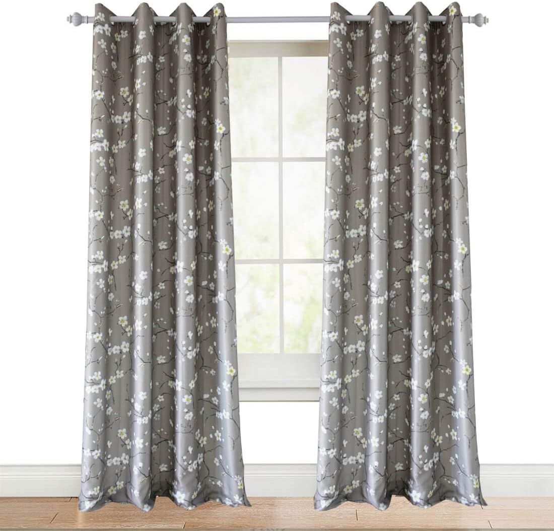 Anady Top Gray Curtains White Flower Elegant Drapes 2 Panels Grommet Top