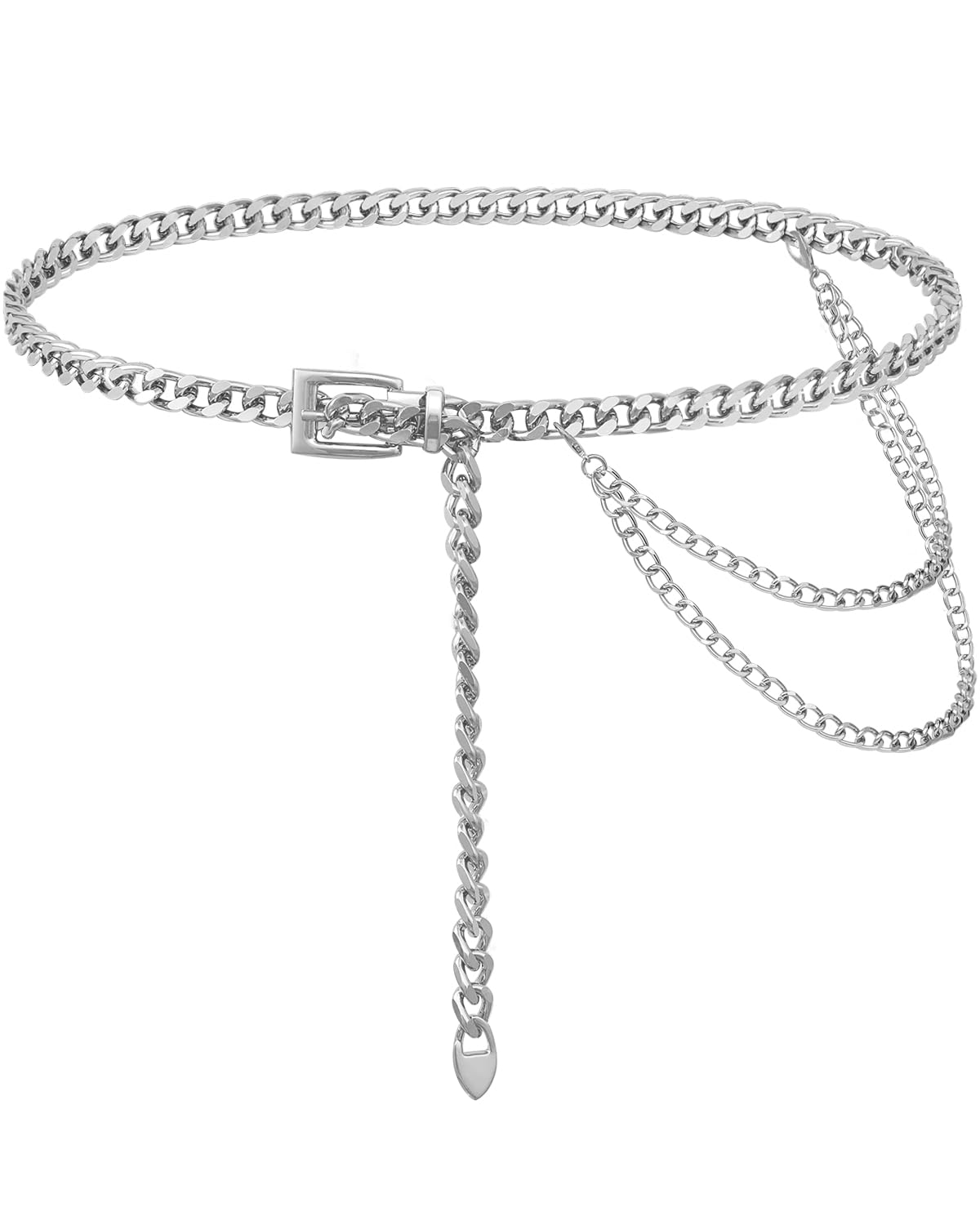 Photo 1 of FIORETTO Chain Belt for Women Fashion Metal Waist Chain Multilayer Link Belts for Dress Silver 47"