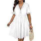 Eytino Womens Plus Size Dresses Short Sleeve Lace V Neck Hollow Out A Line Mini Dress 2026 Summer Outfit(1X-5X)