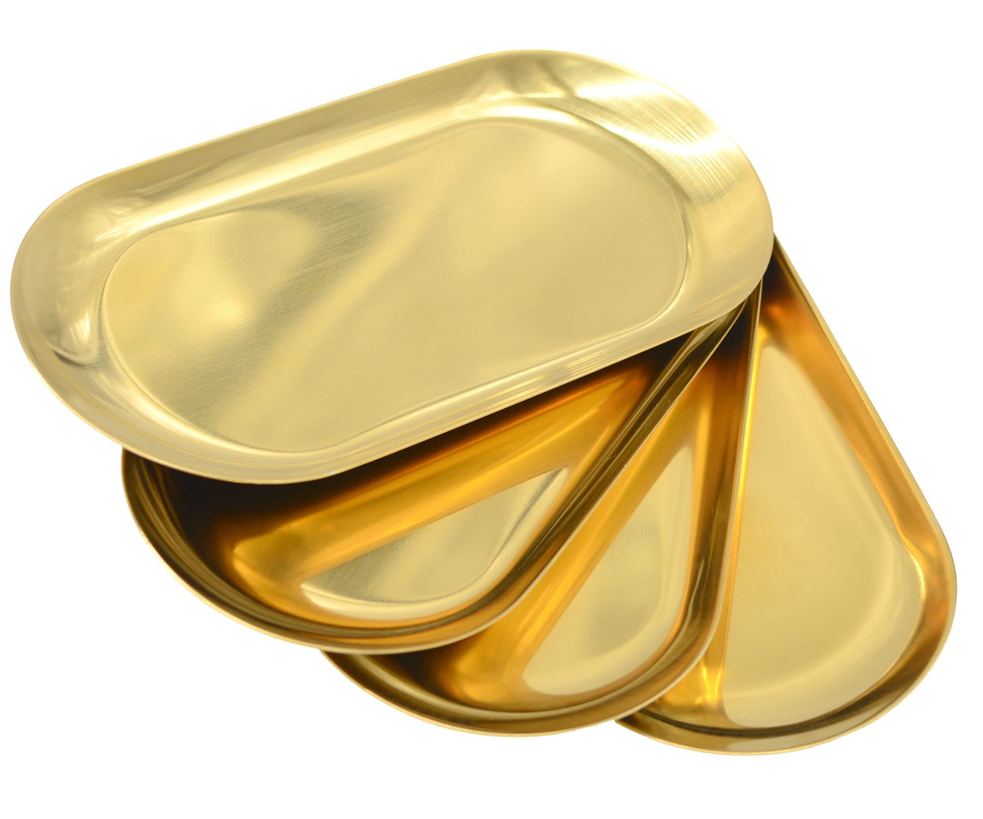 Photo 1 of 4 Pcs Small Size 7 Inch x 3.3 Inch Trinket Tray, Gold Stainless Steel, for Serving Trays Towel Storage Dish Plate Tea Fruit Trays Jewelry Plate Decorative Storage Tray (Gold 4pcs, 7.1x3.34)