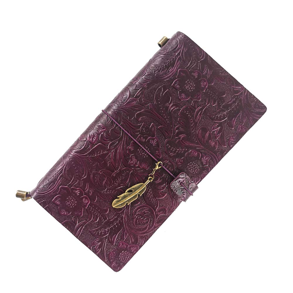 Refillable Leather Journal, Handmade Purple Leather Notebook with Bookmark for Men & Women, Vintage Leather Notepad Sketchbook Perfect for Writing, Gifts, Travelers (Purple, Standard)