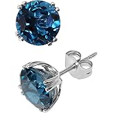 KOKAV 14K White Gold Genuine London Blue Topaz 8 mm Round Stud Earrings