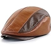 Mens Ivy Cap PU Leather Newsboy Hat Adjustable Beret Caps Classic Golf Flat Cap Gatsby Driving Fishing Hat