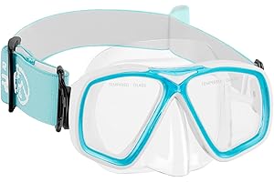 OutdoorMaster Jellyfish Kids Swim Goggles with Nose Cover, Snorkel Diving Mask with Elastic Fabric Strap, Anti-Fog Tempered Glass Swimming Goggles for Boys and Girls, Age 6-14