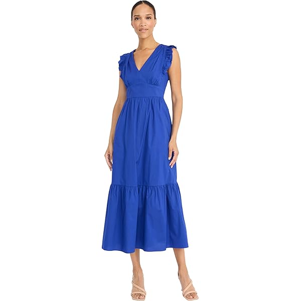 sachin and babi light blue dress Moon River Women's v-Neck tie Front Shirred Tiered Ruffle midi Dress,  Olive, M at Amazon Women's Clothing store