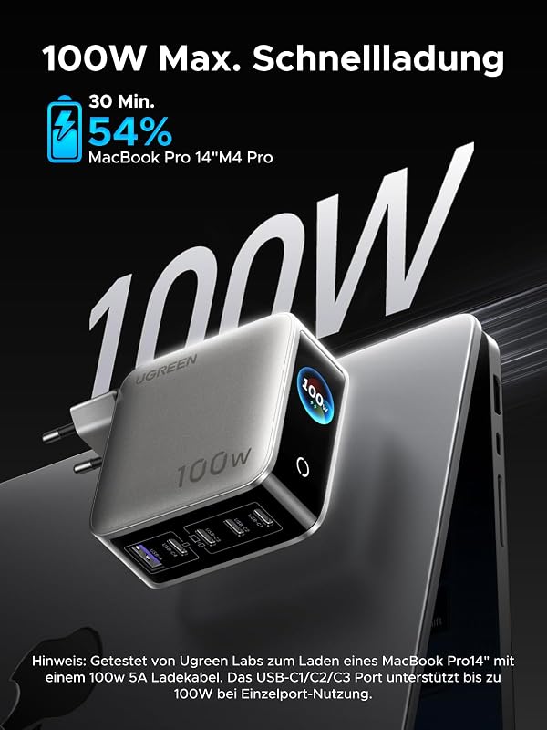 Nexode Pro 100W USB C Ladegerät, GaN Netzteil 5-Port, Smart Display