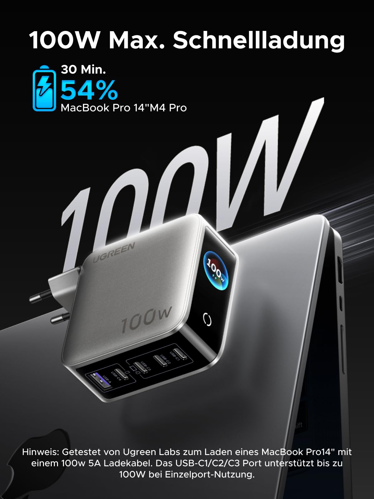 UGREEN Nexode Pro 100W USB C Ladegerät, GaN Netzteil 5-Port mit Smart Display & Touch Control, Laptop Charger PPS Schnellladegerät kompatibel mit MacBook Pro/Air/Neo, iPad, iPhone 17, Galaxy S26, S25 4
