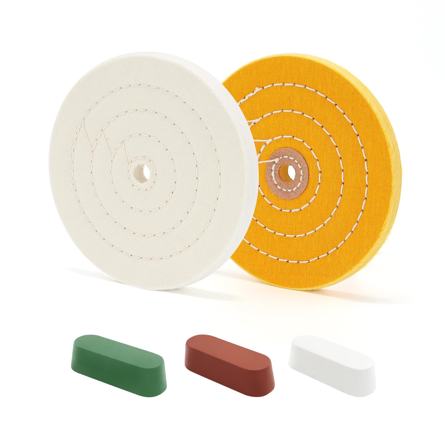 Photo 1 of SCOTTCHEN 6inch Buffing Polishing Wheels 1/2" Arbor Hole,Fine (40Ply) / Medium (30Ply) for Bench Grinder,with Buffing Polishing Cutting Compound 3.4 Oz.Kit