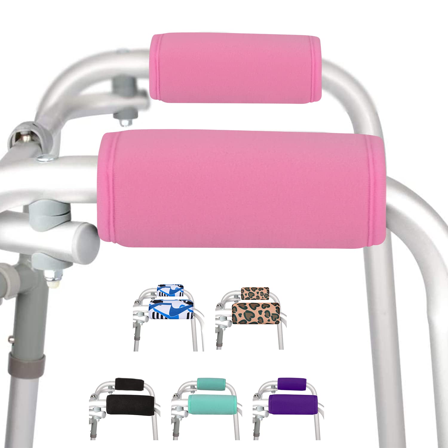 supregear Walker Zimmers Hand Grips (2 Pack), Soft Padded Zimmers Handle Covers, Non-slip Comfortable Cushion Padding for Folding Wheelchair Rollator Handle, Moisture Wicking Mobility Accessory, Pink