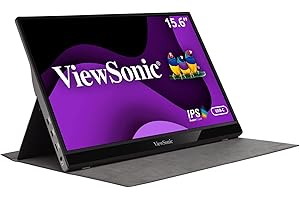 ViewSonic VG1655 15.6 Inch 1080p Portable Monitor with 2 Way Powered 60W USB C, IPS, Eye Care, Dual Speakers, Built-in Stand with Smart Cover , Black