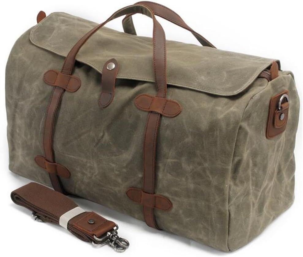 Men's Travel Duffels Bag Mupack Waxed Canvas Weekend Leather Retro Light Shoulder Bags Women’s Totes Handbag with Large Capacity Green (2 in 1 Carry-ons)