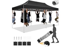 HOTEEL 10x20 Heavy Duty Pop Up Canopy Tent Outdoor Canopy Tent for Parties, Commercial Instant Waterproof Canopy Wedding Event Tent with Roller Bag, UV 50+Portable Shelter, Thick Hexagonal Legs, Black