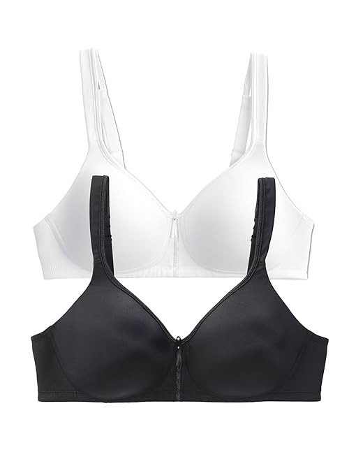 Vanity Fair Women's Body Caress Full Coverage Wirefree Bra 72335, Midnight Black/Star White, 38D