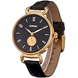 SURVAN WatchDesigner Swiss-Quartz Fashion Wrist Watch for Women Sapphire Mirror 18k Yellow Gold Ion-Plated Stainless Steel Ca
