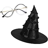 Kavoc 2 Pcs Halloween Green Witch Costume Include Black Witch Hat and Glasses for Women Movie Character Cosplay