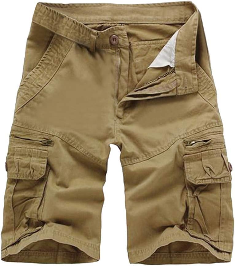 POHOK Men Shorts Multi-Pocket Summer Fashion Mid-Rise Men's Shorts Loose Casual Tooling Pants