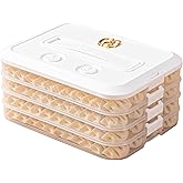 Ahathyw 4-Layer Small Frozen Dumpling Storage with Lids, Flat Stacks Food Container Icing Cookies Wonton Donuts Box Organizer For Fridge, 1.18 Inches Net Height for Per Layer, White