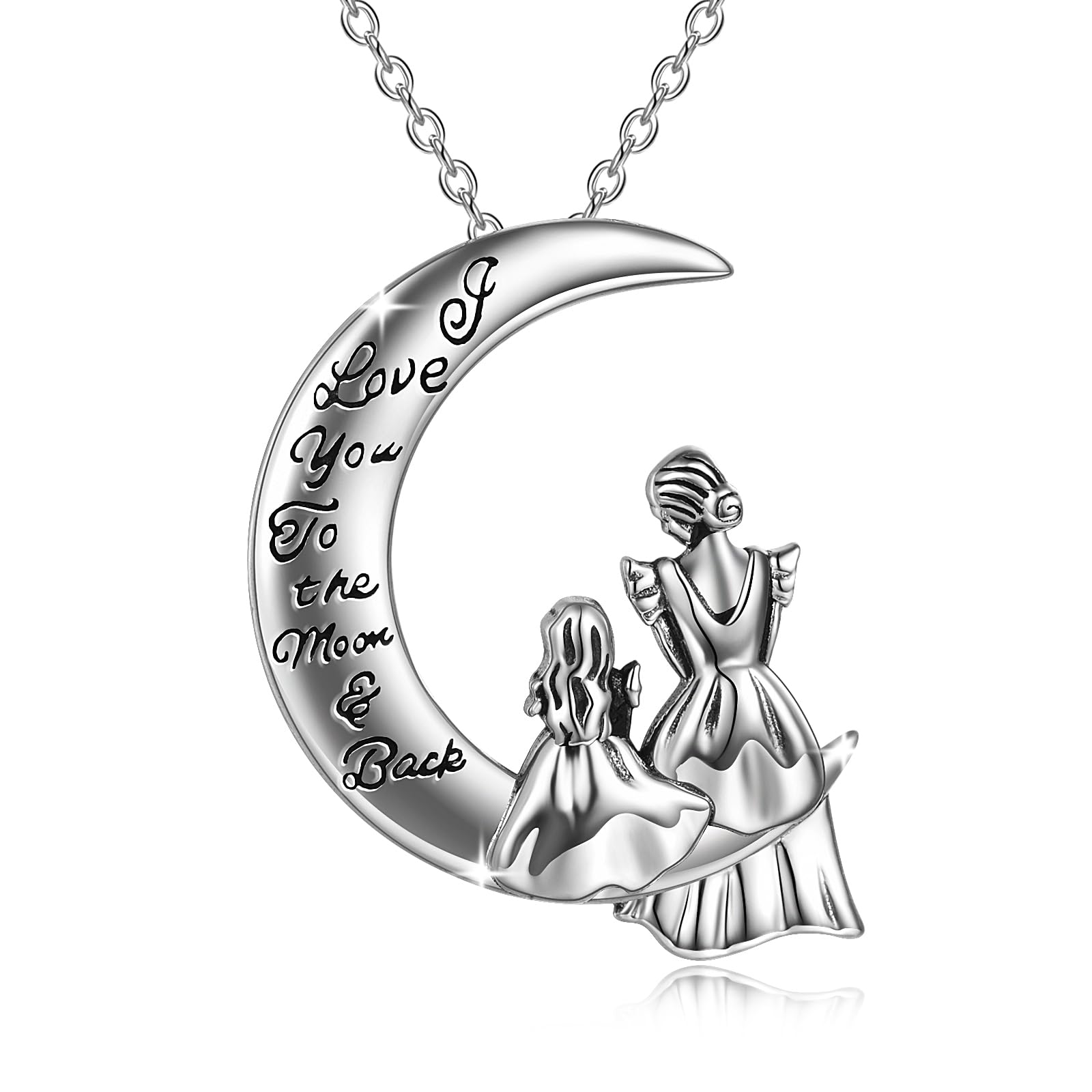 WINNICACA Mother and Daughter Necklace 925 Sterling Silver I Love You to the Moon and Back Pendant Jewellery for Women Mothers Day Gifts for Mum/Daughter
