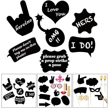 Utopp 30pcs Valentines Photo Booth Props Self Writable Diy Black