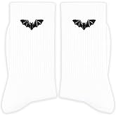 ORPPKIVE Skull Halloween Socks, Skull and Crossbones Embroidered Crew Socks, Funny Spooky Halloween Gifts for Women Men (183)