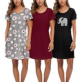 ENJOYNIGHT 3 Pack Womens Nightshirt Cotton Nightgown Short Sleeve Soft Sleep Shirt