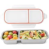 Tinoaly Stainless Steel Snack Containers with Lids, Reusable Double Compartment Leakproof Food Storage Box for Kids Adults School Travel Picnic
