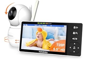 HelloBaby 720P Video Baby Monitor No WiFi - 5.5’’ Screen & 1080P Baby Camera, 4000mAh Battery, 1000ft Long Range Baby Monitor