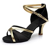 HuayoRong Women's Latin Dance Shoes Satin, Professional Ballroom Salsa Shoes with Adjustable Ankle Strap & Quick Release Buckle for Practice & Performance