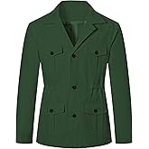 Betusline Men's Safari Linen Jacket Casual Long Sleeve Military Lightweight Cargo Jacket with Pockets
