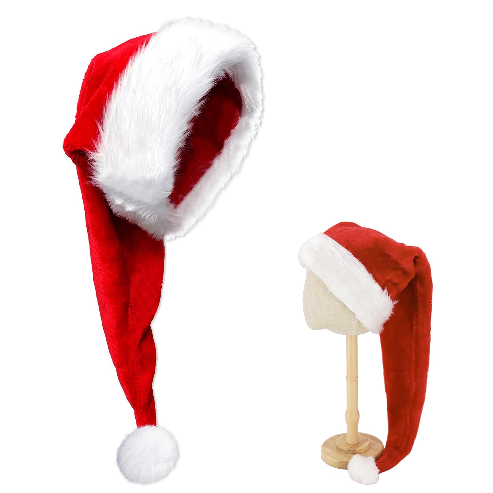 Extra Long Santa Hat Christmas Hats for Kids and Adults,Plus Long Xmas Hat,Unisex Classic Velvet Xmas Holiday Hat,Thicken Luxury Plush Santa Hats Santa Claus Hats for Christmas New Year Party Supplies