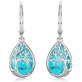 Tree of life Dangle Earrings Sterling Silver Moonstone/Turquoise/Malachite Earrings for Women Filigree Leverback Earrings Jewelry Gifts