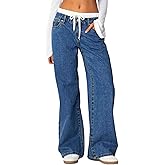 Cicy Bell Womens Wide Leg Jeans High Waisted Drawstring Color Block Patchwork Baggy Loose Y2K Denim Pants with Pockets
