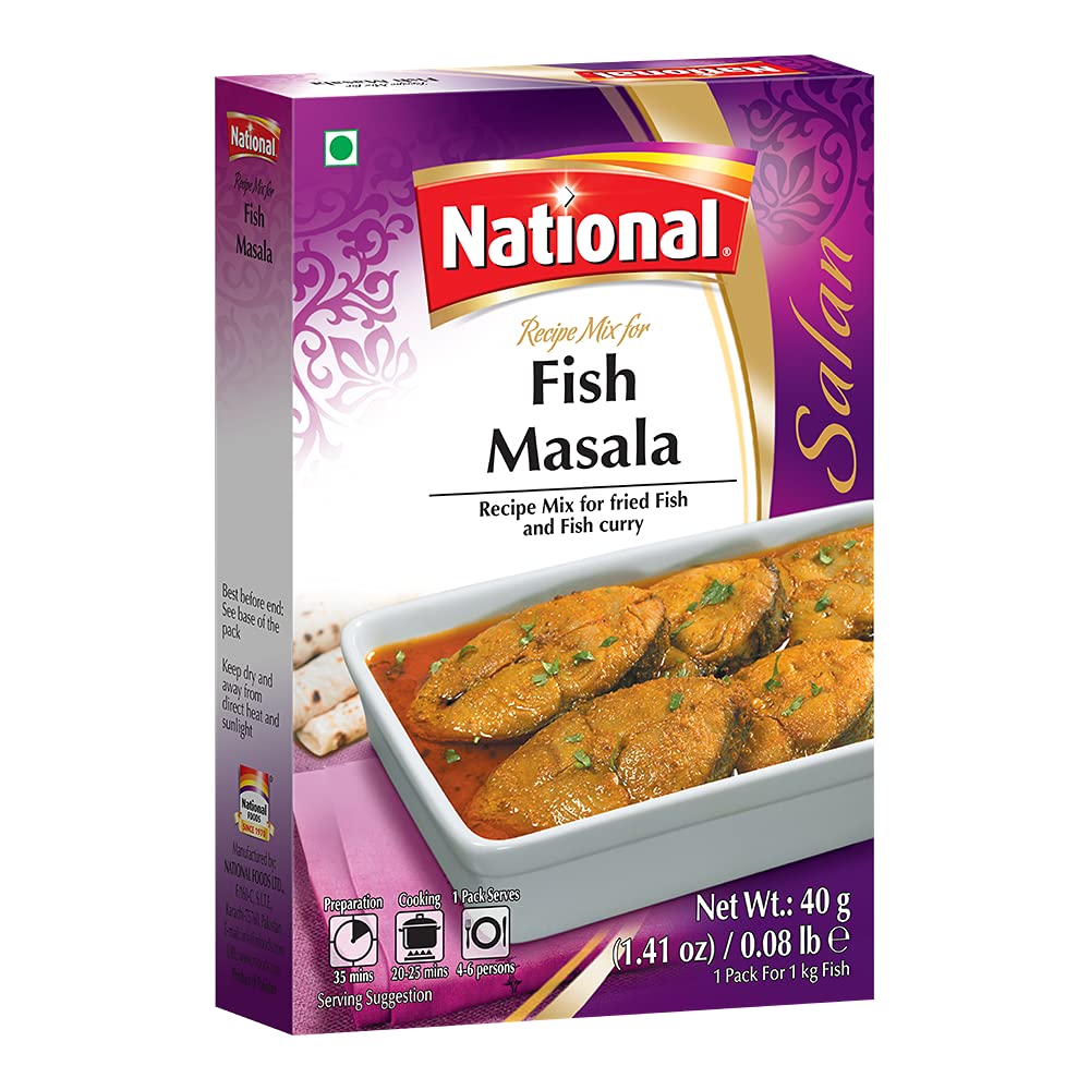 National Foods Fish Masala Recipe Mix 1.41 oz (40g) | Traditional Curry Spice Powder | Essential South Asian Dish | Stir Fry Seasoning Food | Box Pack