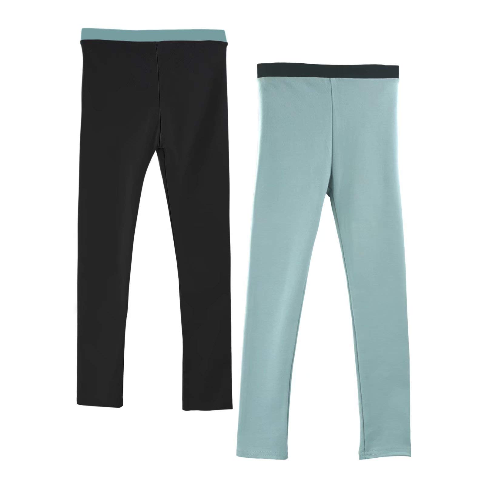 slaixiu Cotton Ankle Length Girls Leggings Stretchy Kids Pants 3-12y(GP04_Black&Green_110)