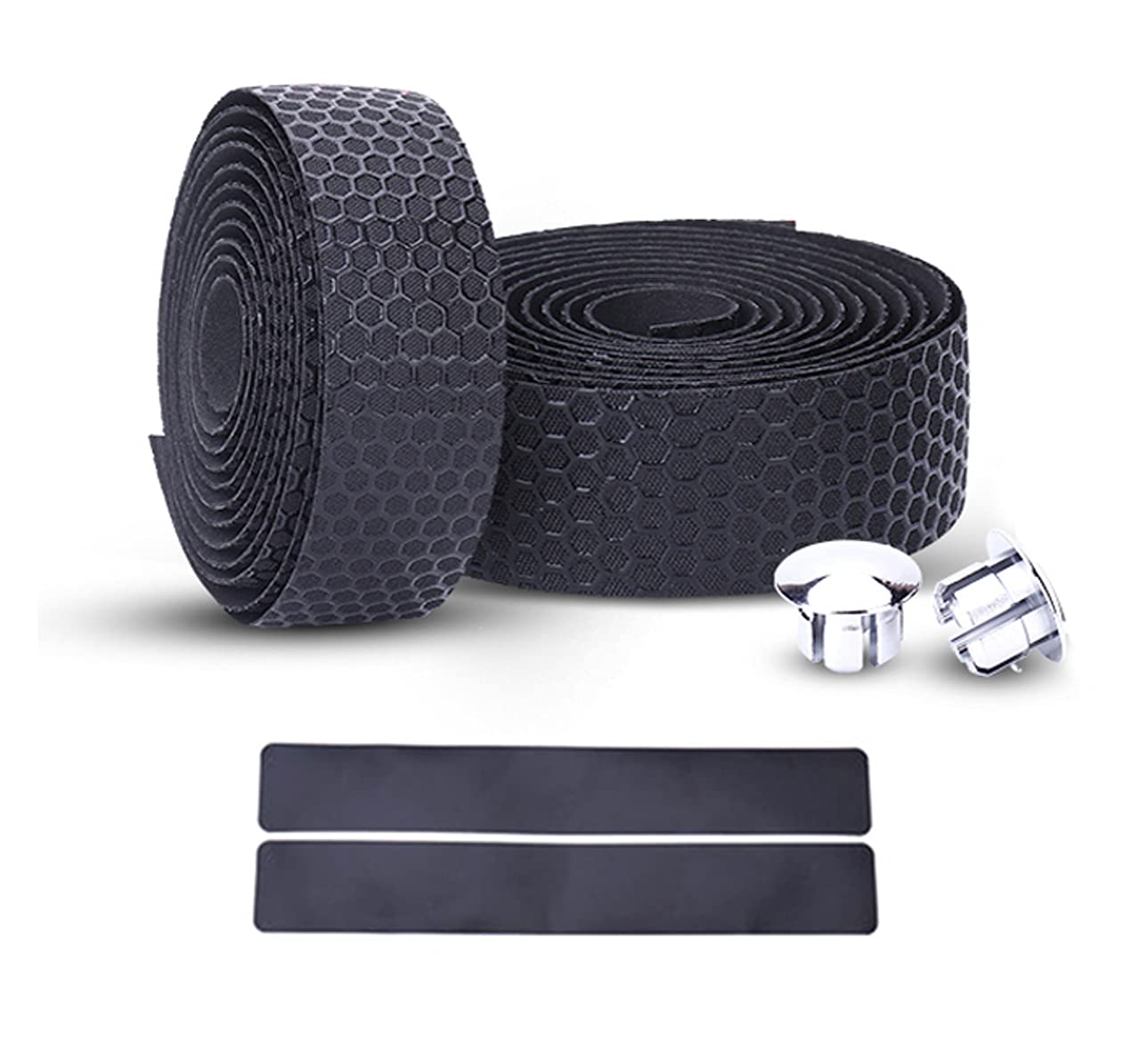 PLATT Road Bike Handlebar Tapes Bicycle Bar Tape Superior Breathable Hexagon Non-Slip Bike Handlebar Tape Bike with Bar End Plugs,Black (2PCS Per Set)