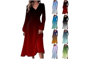 HPJKLYTR Spring Dresses for Women 2024 New Years Eve V-Neck Long Sleeve Gradient Plus Size Dresses for Curvy Formal Trendy