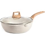 CAROTE 12Inch Nonstick Deep Frying Pan with Lid, 5.5 Qt Jumbo Cooker Saute Pan with Pour Spout, Skillet Induction Cookware, N