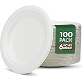TaidMiao Dessert Plates, 100 Pack Small Paper Plates, Paper Plates 6 Inch โ 100% Compostable Plates, Water & Oil Proof Disposable Plates, Microwavable Perfect Paper Plate For Party - White