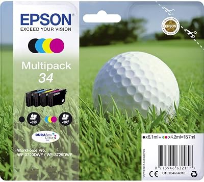 Epson 34 Golfball Genuine Multipack Ink Cartridges 4 Colors DURABrite Ultra