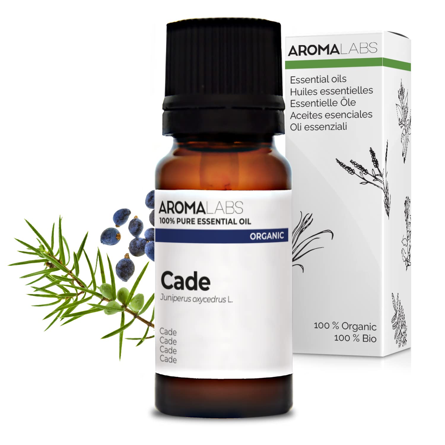 BIO - CADE Essential Oil - 10mL - 100% Pure, Natural, Chemotyped and AB Certified - AROMA LABS (French Brand)