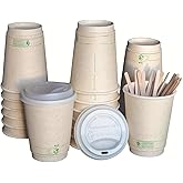 Living Balance Certified Compostable Coffee Cups with Lids 12 oz – 100 Pack with Stirrers & Integrated Sleeves|Sturdy Double-Wall, Leak Proof, BPA-Free & CPLA Certified|To-Go cup for Hot & Cold Drinks