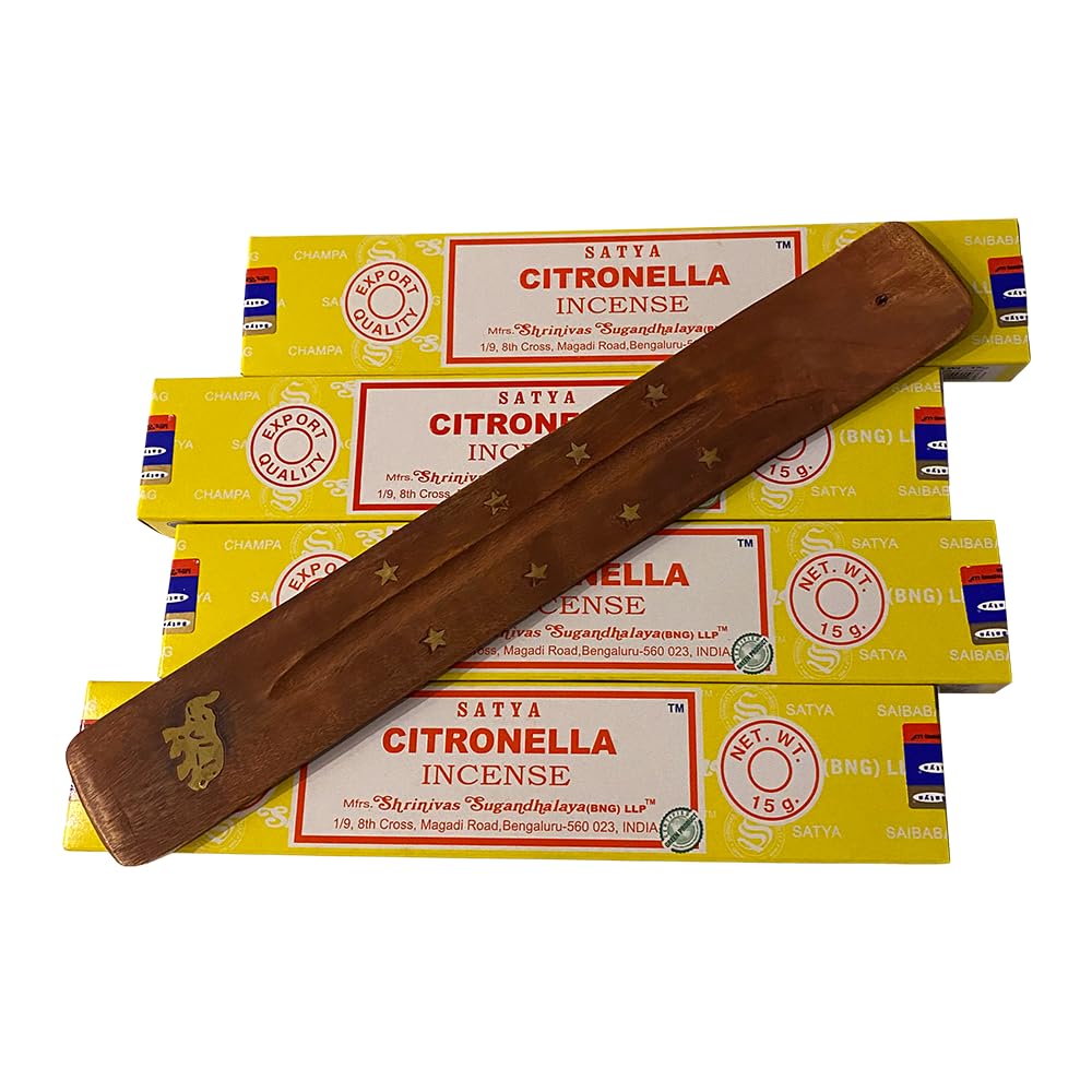 VIE Satya Incense Sticks, 4 Packs x 15g, with Incense Holder, Citronella