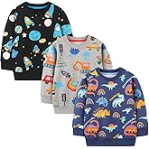 GFQLONG Toddler Boy Sweatshirts,Boys Pullover Crewneck Long Sleeve Shirts,Cotton Dinosaur Cartoon Sweaters Tops