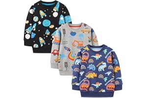 GFQLONG Toddler Boy Sweatshirts,Boys Pullover Crewneck Long Sleeve Shirts,Cotton Dinosaur Cartoon Sweaters Tops