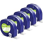 Compatible with Dymo Letratag Refills White Paper Label Maker Tape Replacement for Dymo Label Maker Refills 12mm x 4m (1/2" x 13') for LT-100H 100T Plus 200B, 5-Pack Label KINGDOM 91330 Refills